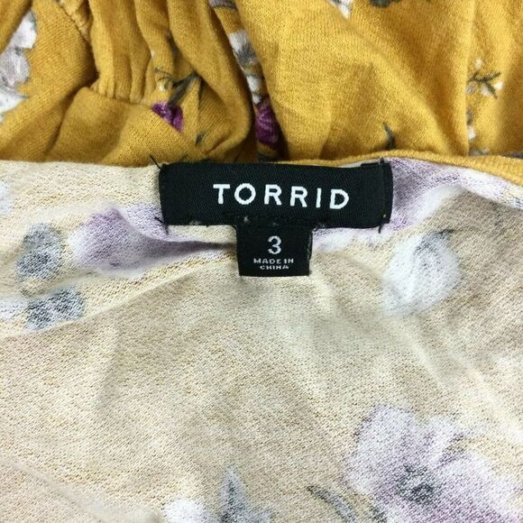 Torrid Yellow Floral Print Flowy Tie Front 3/4 Sleeve Blouse Top Womens Size 3 - Picture 5 of 6